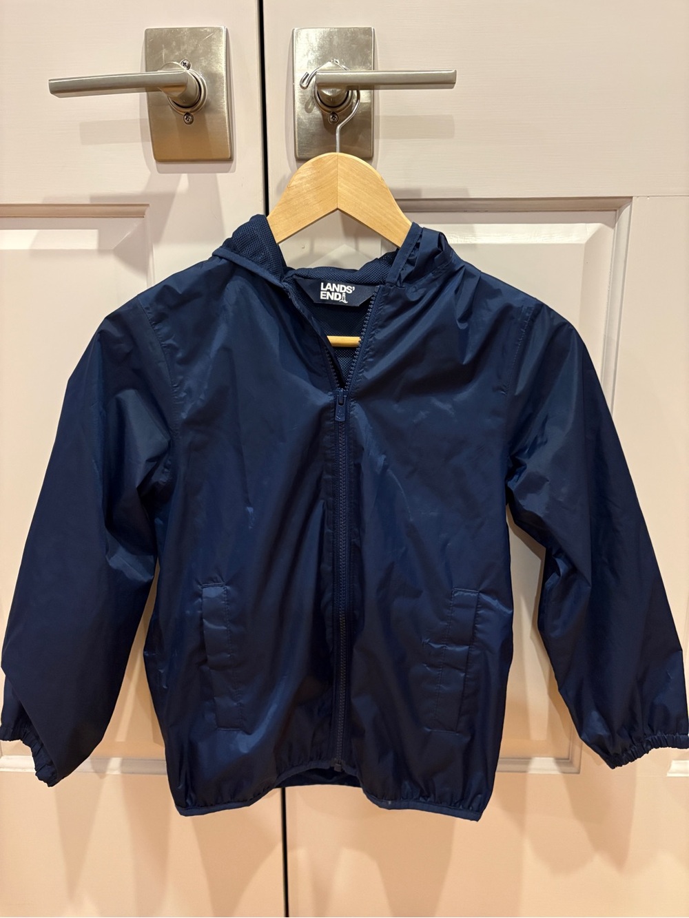 Lands' End Kids' Navy Hooded Windbreaker Jacket Size 8